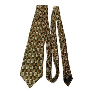 Tiziano Milano Italian 100% Silk Tie Geometric Pattern Green 70 Inches